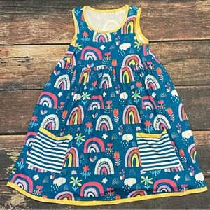 Millie Loves Lily Girls Teal Rainbow Print Casual Dress with Yellow Trim